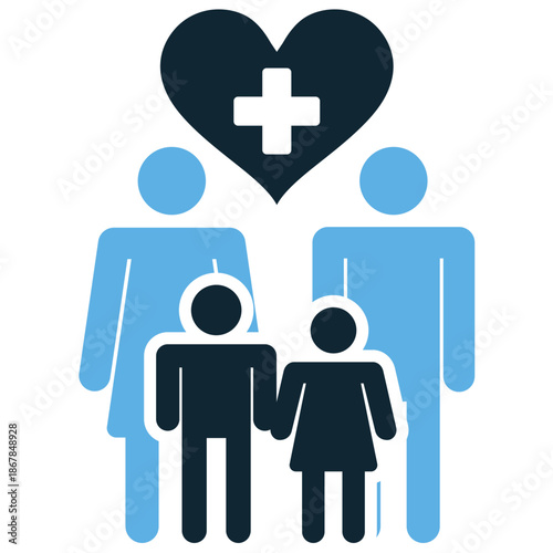 Family health care icon vector for insurance plans. Ideal for protecting parents and children, home medical services, and group wellness.