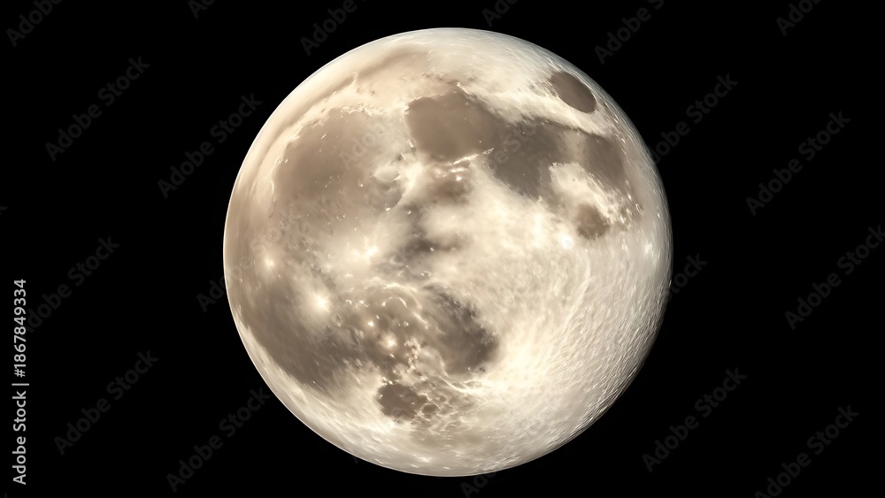 Obraz premium planetarium. Detailed full moon surface glowing in space, highlighting celestial wonder and cosmic beauty. STEM education sheets.