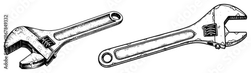 Two adjustable monkey wrench tools for repair and maintenance