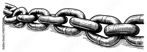 Strong heavy metal chain with interlocking links sketch