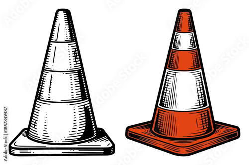 Orange and black traffic safety cones for road construction warning