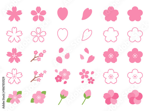 桜のアイコンセット_ベクターイラスト
