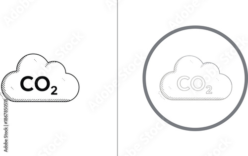 Carbon dioxide emission $CO_2$ cloud icon set for environmental sustainability climate change global warming and net zero projects