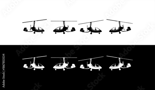 Collection of black and white helicopter silhouettes