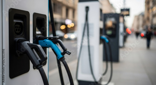 Wallpaper Mural Electric vehicle charging station with plugs for eco transport. Sustainable urban mobility and green energy concept for modern city infrastructure. Torontodigital.ca