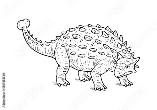 Ankylosaurus hand drawn simple sketch vector illustration