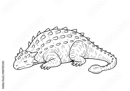 Ankylosaurus hand drawn simple sketch vector illustration