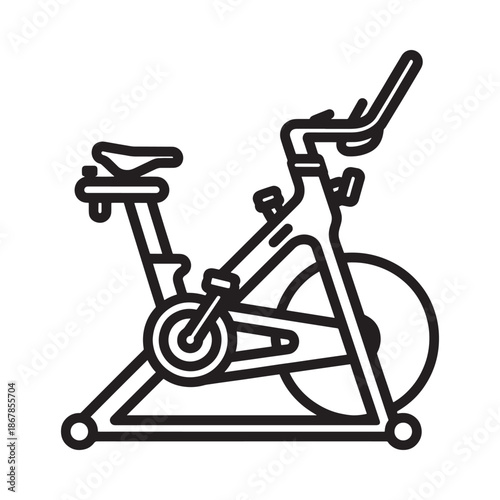 Simple black and white line drawing of a stationary exercise bike