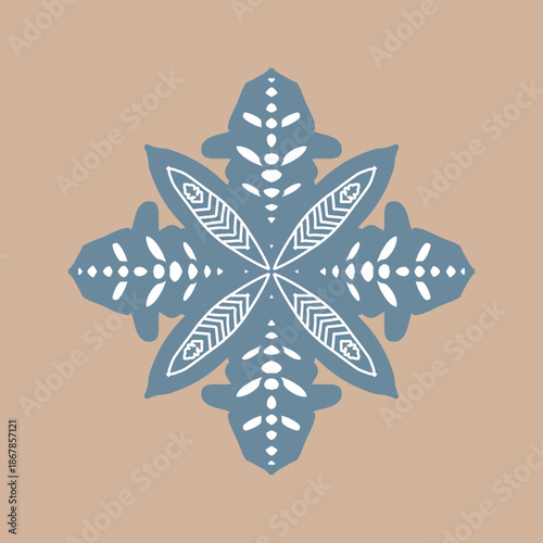 Geometric Floral Tile Pattern in Blue and Beige for Interior Design