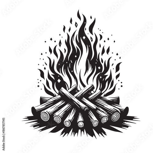 Black Holi Bonfire (Holika Dahan)  Silhouette Vector, High Quality Illustration on White Background