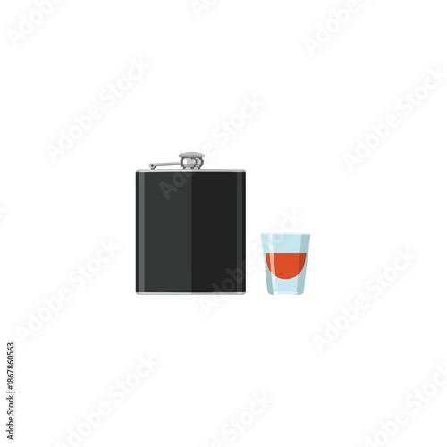 black flask with glass of liquor.
