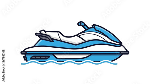 Sleek blue and white personal watercraft vector graphic, symbolizing exhilarating summer water sports, recreation, and aquatic adventures