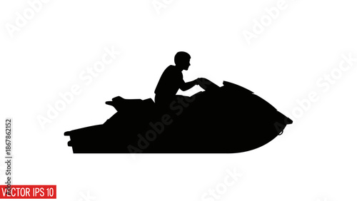Dynamic silhouette of a person enjoying an exhilarating ride on a personal watercraft, capturing the thrill of summer watersports and aquatic adventures in a bold graphic