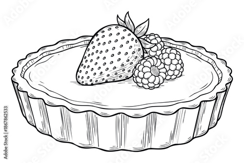 Delicious fruit tart with fresh strawberry and raspberries dessert for bakery menus cookbooks and sweet treat food related designs