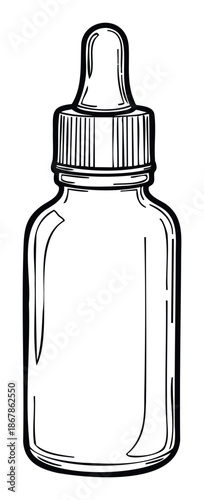 Outline vector illustration of a blank glass serum dispenser, perfect for beauty product branding, medicine packaging, or educational health care visuals