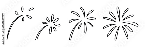 Simple hand drawn celebration bursts evolving from subtle sparks to full fireworks perfect for joyful event decorations party invitations and festive social media graphics