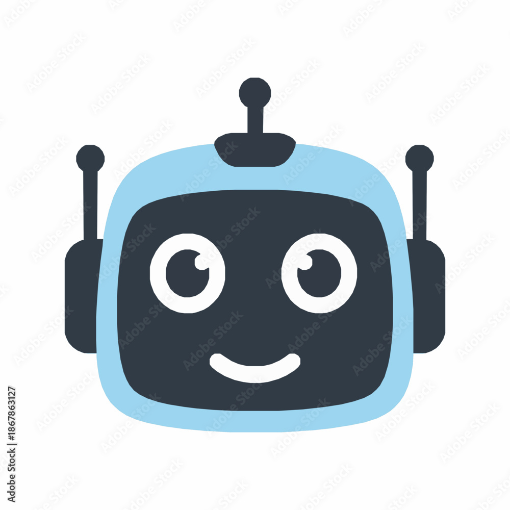Obraz premium Friendly robot head icon vector illustration with flat artificial intelligence design isolated on white