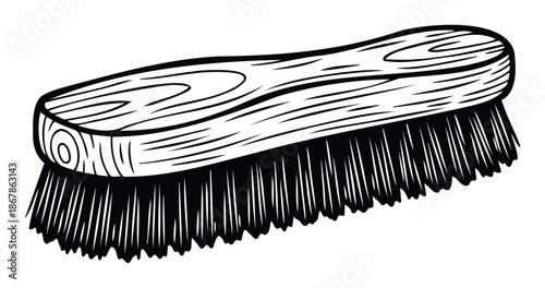 Durable utility cleaning brush featuring a classic wooden block and firm bristles, ideal for scrubbing surfaces in homes, workshops, or commercial cleaning advertisements.