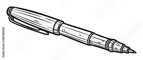 A black outline sketch of a marker pen with its cap, depicting a versatile writing tool perfect for educational materials, office supply promotions, or back to school themes.