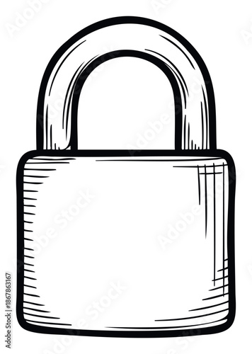 Hand drawn style padlock symbol representing security and protection useful for app icons, software interfaces, digital privacy concepts, and website safety alerts