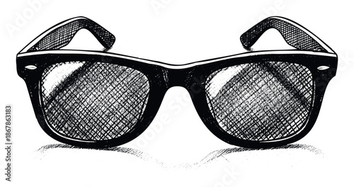 Stylish hand and pen drawn black and white sunglasses with textured lenses creating a cool casual accessory for summer fashion themes travel blogs or event promotions