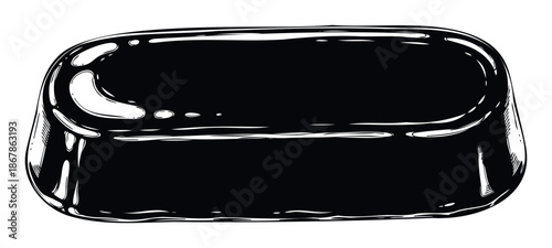 A sleek polished black object with rounded edges and reflective surfaces providing a versatile graphic resource for contemporary visual media and minimalist design projects