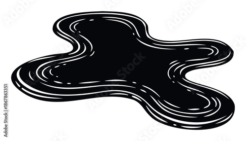 Dynamic black liquid splash with flowing white lines creating an abstract organic shape, perfect for graphic overlays, digital elements, or contemporary print media