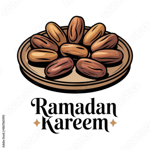 A plate of delicious dates wishing ramadan kareem to celebrate the holy month isolated on white background