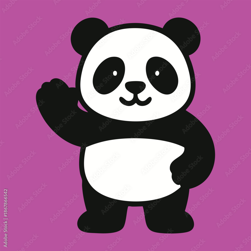 Fototapeta premium panda, cute panda, panda cartoon, panda illustration, panda vector, panda character, waving panda, smiling panda, friendly panda, panda mascot, cartoon animal, cute animal, kawaii panda, flat design,
