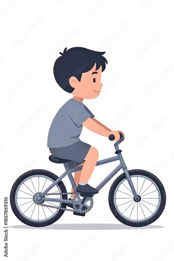 Obraz premium Boy Riding Bicycle Flat Vector Illustration