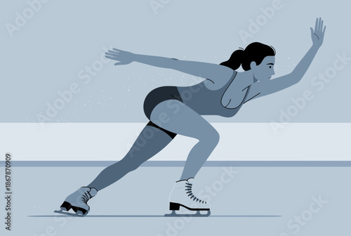 A female speed skater in a dynamic pose on ice