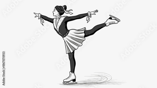 A vector illustration of a female figure skater in a dynamic pose