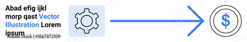 Gear icon links to a dollar sign with an arrow, symbolizing process optimization and economic growth. Ideal for business, finance, innovation, income, productivity, workflow, simple landing page