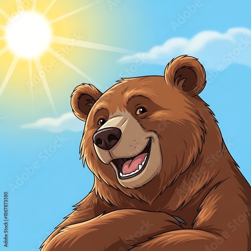 Smiling brown bear in sunny weather.