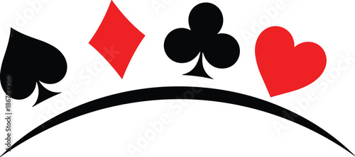 Playing card suits icons illustration featuring spade diamond club heart symbols abstract poker casino vector graphic design elements collection branding