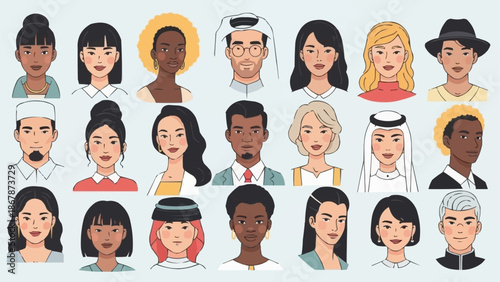 Diverse Group of People Portraits Representing Global Cultures.