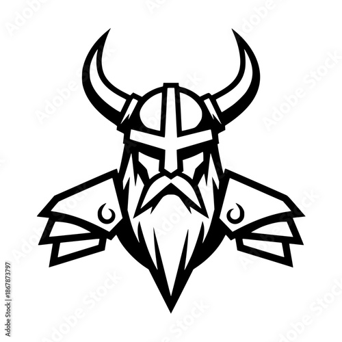 Viking Warrior Head Mascot Logo with Horned Helmet