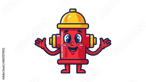 Cute Cartoon Fire Hydrant Character Waving Hello