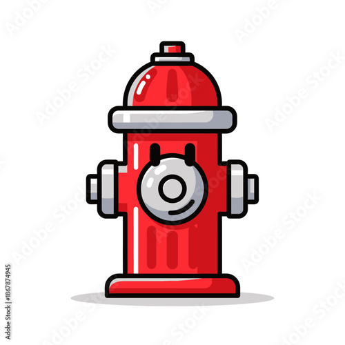 Red Fire Hydrant Cartoon Character with Friendly Face, Vector Illustration