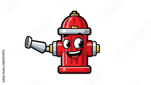 Funny Cartoon Fire Hydrant Character with Hose