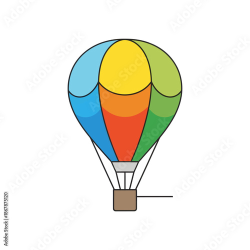 Colorful Hot Air Balloon Floating Isolated on White Background