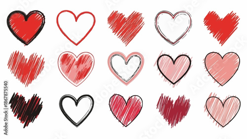 Collection of Hand Drawn Heart Shapes in Various Styles.