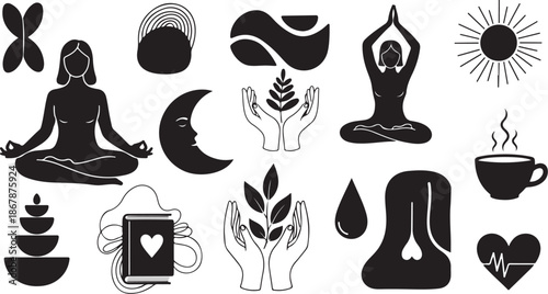 Yoga and wellness icons for mindfulness and meditation practices