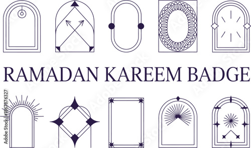Collection of islamic ramadan kareem badge elements and frames on white background Vector illustration