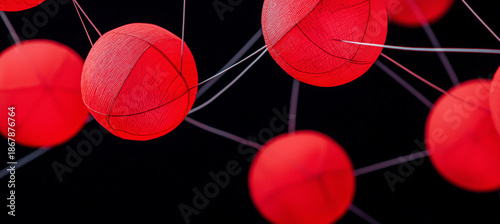 Red paper lanterns network dark background lantern light connection