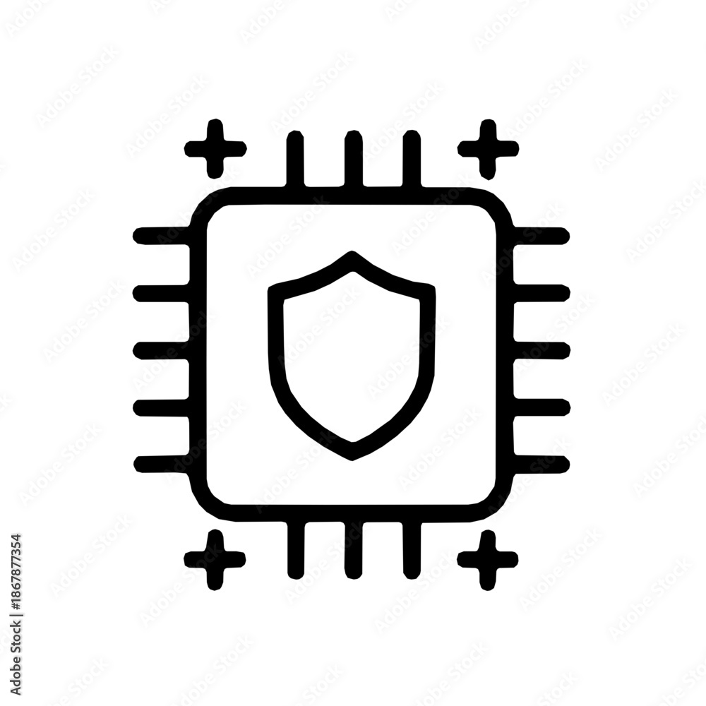 Obraz premium CPU security extension processor instruction outline icon (vector)