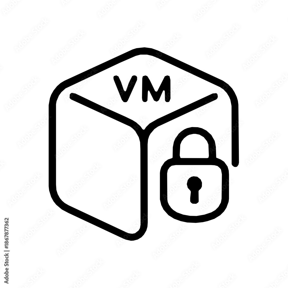 Obraz premium Encrypted virtual machine cloud enclave outline icon (vector)