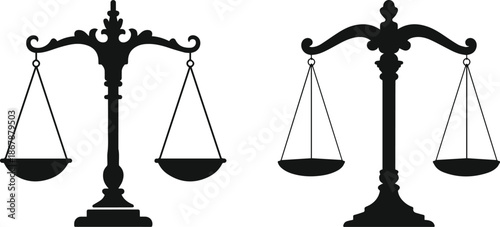 Two justice balance scale law symbol silhouette vector illustration