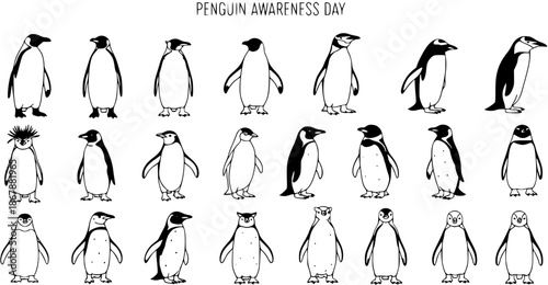 Black and White Line Art Penguins for Penguin Awareness Day