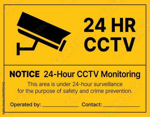 Compliant CCTV Notice Sign with Contact Details Space, 24-Hour Video Surveillance Template for Business and Public Area Security